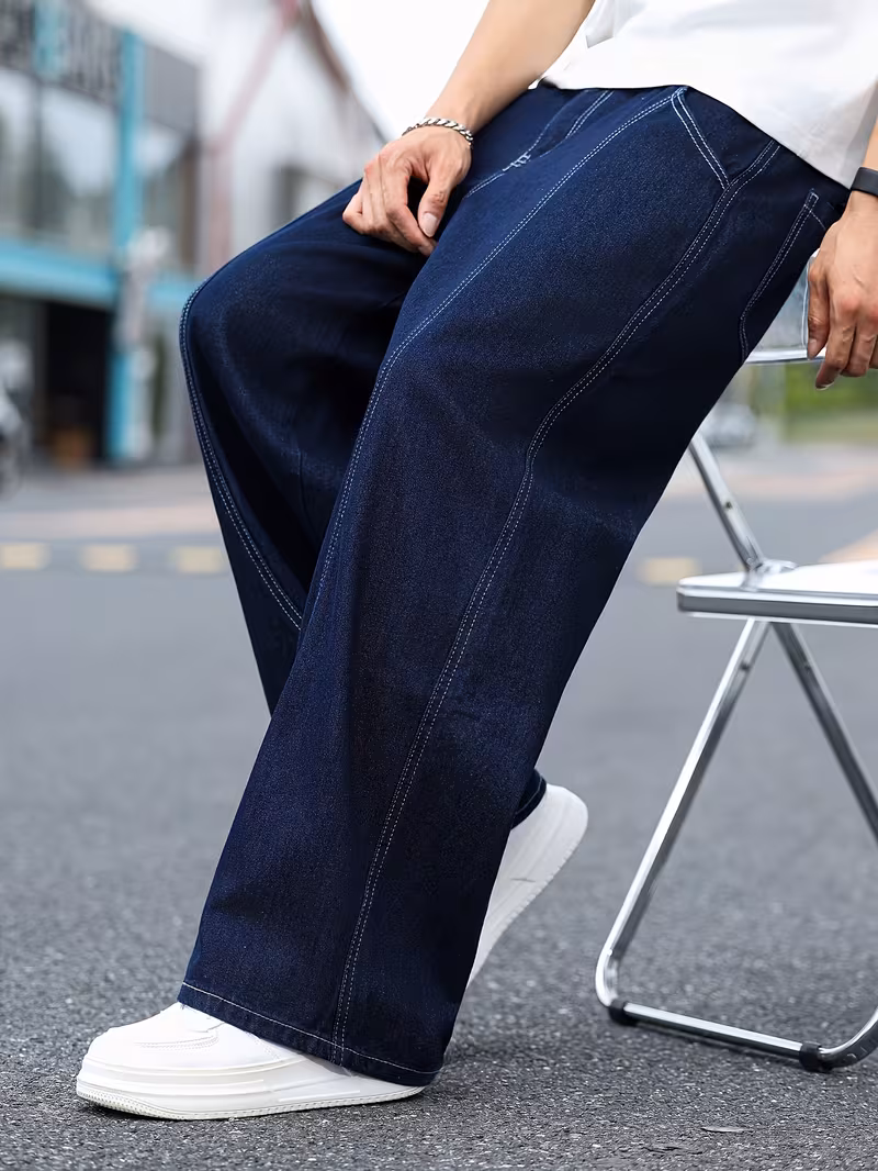 Streetwear Straight-Leg Blue Jeans